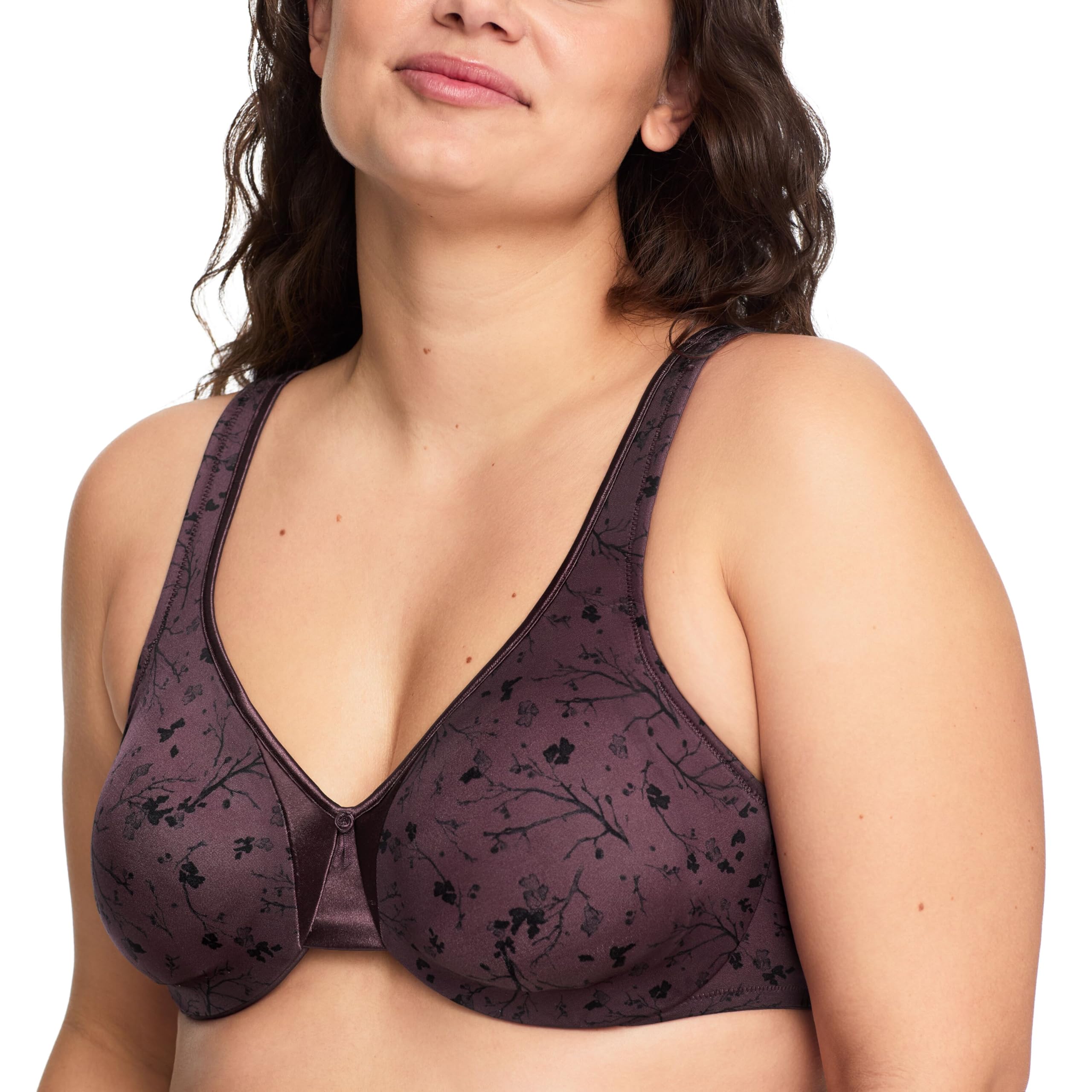 Warner's Women's Signature Cushioned Support and Comfort Underwire Unlined Full-Coverage Bra 35002a, Burgundy Soft Vines, 36C