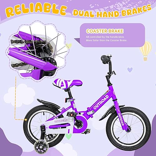 Miniatura 5 de Bicicleta plegable para niños de 14/16/18 pulgadas con ruedas de entrenamiento intermitentes, regalos para niños y niñas de 3 a 9 años, bicicleta