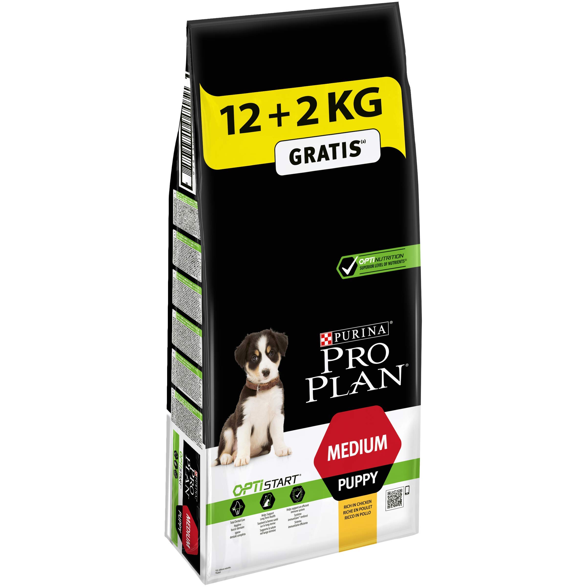 Pro Plan Dog Medium Puppy Hund, Huhn und mit Reis, Trockenfutter Beutel 12 kg + 2 kg gratis, 1er Pack (1 x 14 kg)