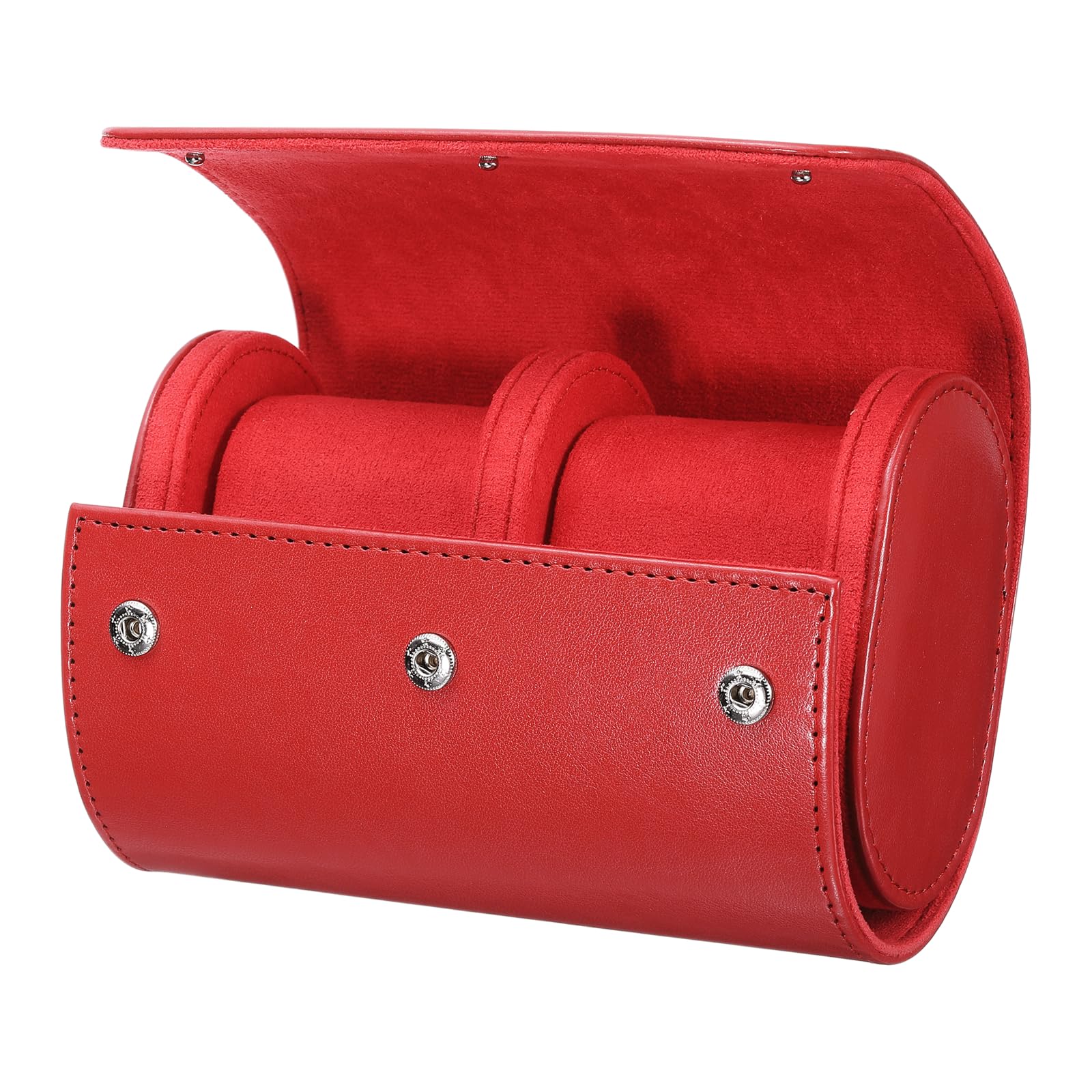 HVMBEUGOS sourcing map Watch Roll Travel Case 2 Slot Portable Leather Watch Case for Men and Women, Watches Storage Organizer with Removable Pillows for Traveling, Display, Home Storage, Red