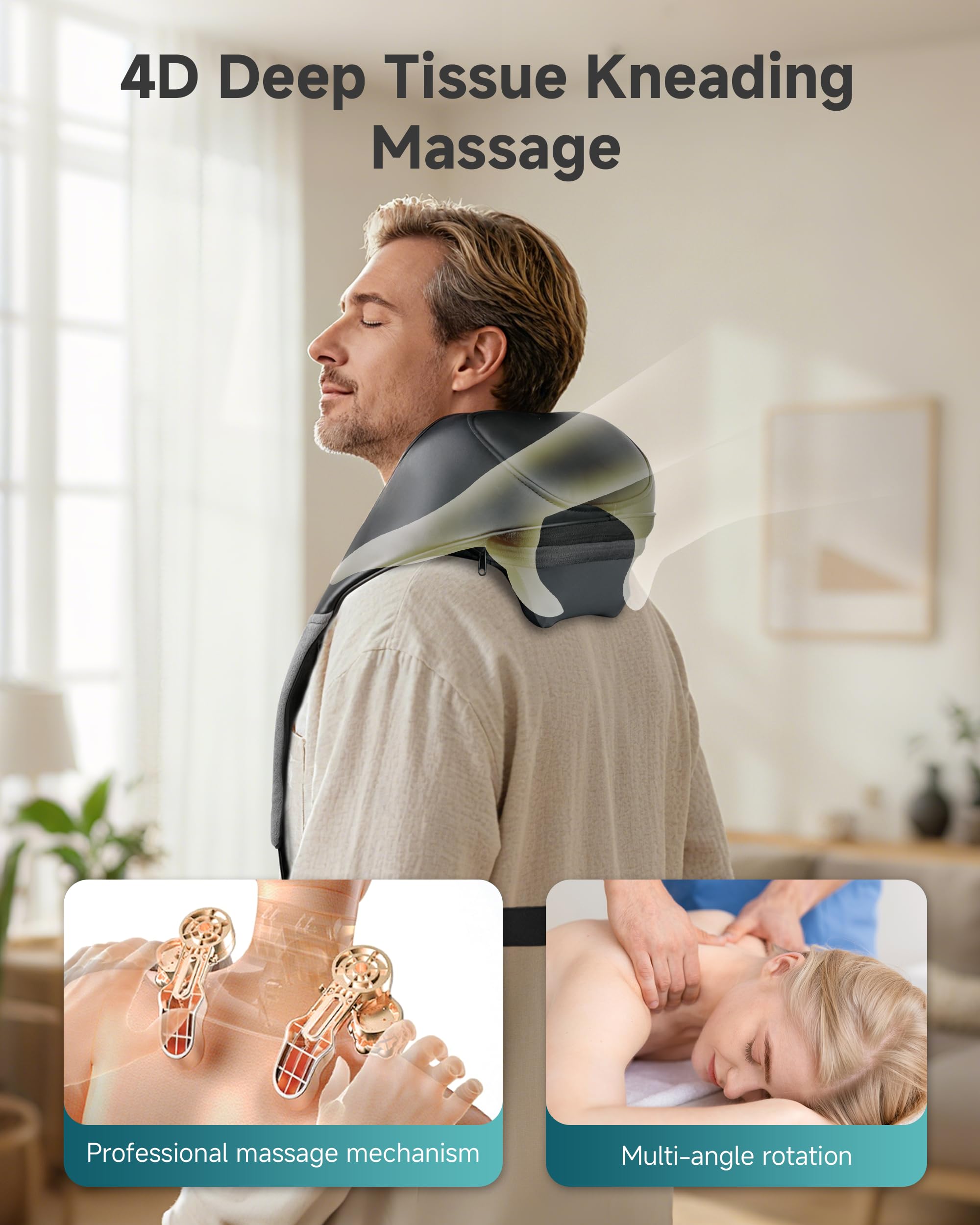 Snailax Massaggiatore cervicale senza fili per alleviare il dolore e massaggio dei tessuti profondi, massaggiatore per collo e spalle shiatsu 4D migliorato con riscaldamento a grafene, massaggiatore