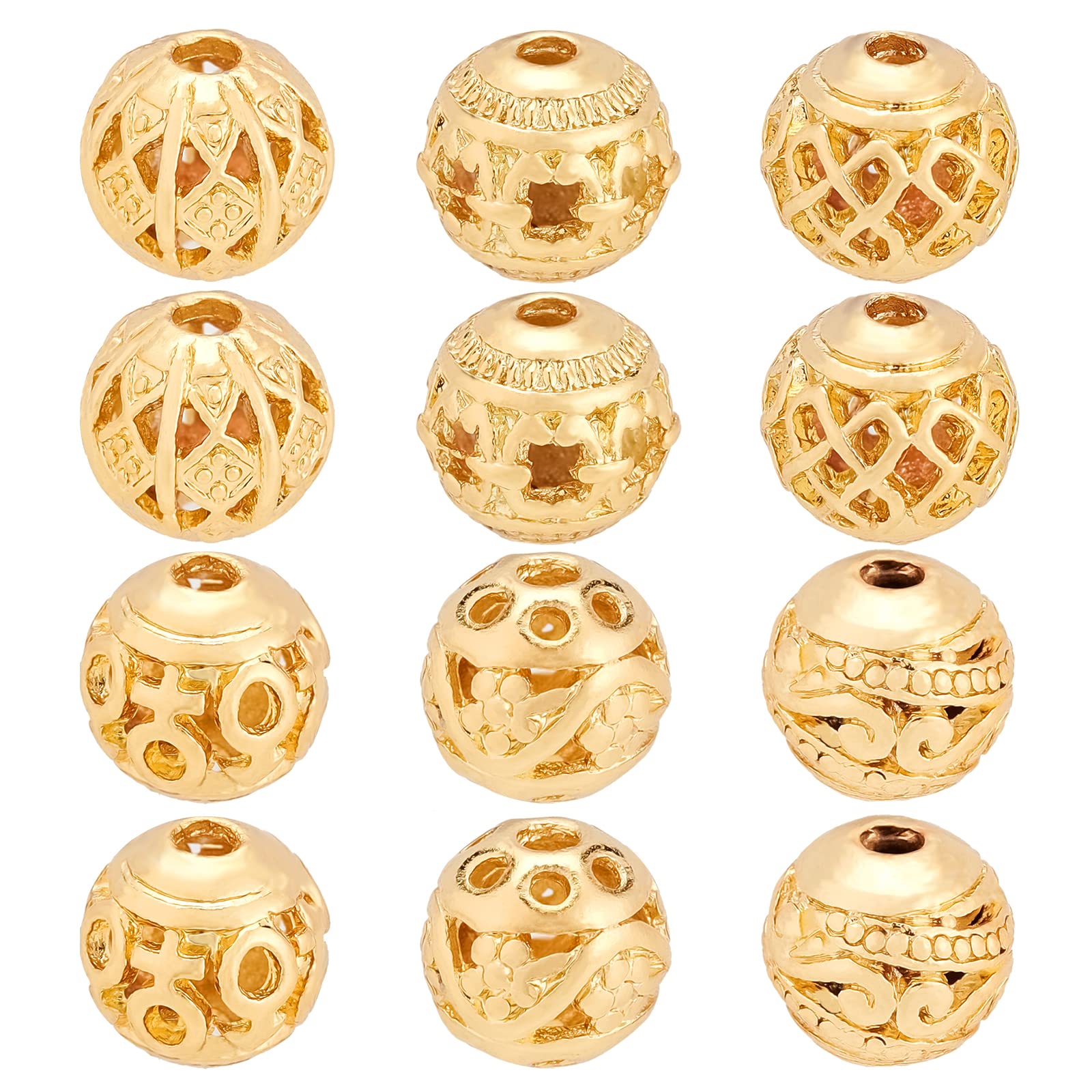 Cuentas espaciadoras con baño de oro de 18 quilates y acabados calados finos