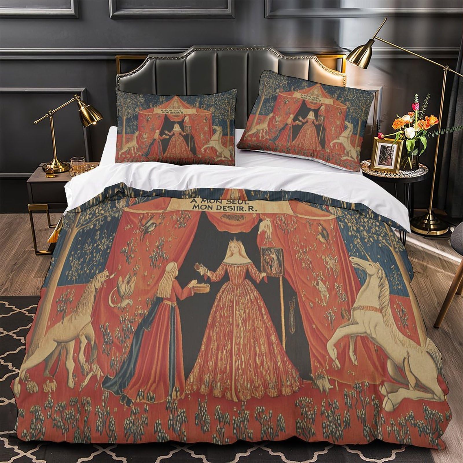 MMDASBVPE Medieval Tapestry Duvet Cover 3D Print Super Soft 3 Piece Bed Set Zipper Closure Comforter Cover Durable Anti-allergic for Kids Adults Women Teens Youth Teenagers Single（135x200cm）