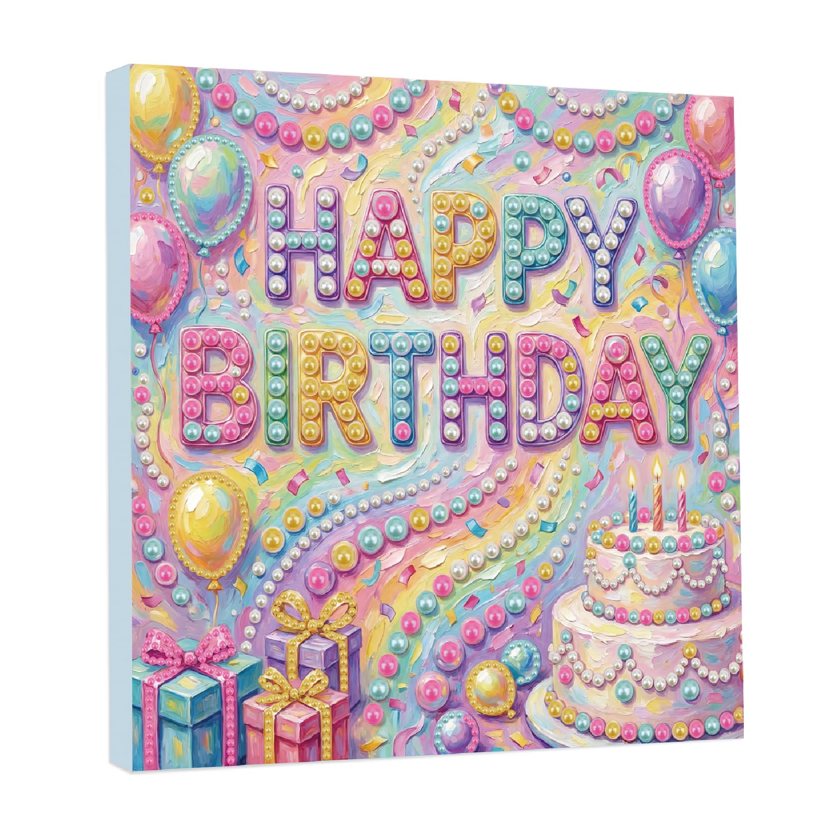 Lebartm DIY Pearl Painting Kit with Frame 25x25cm Birthday Theme Gemstone Diamond Dots Beads Art Craft for Adult Beginners Display Tabletop Wall Mounting Home Decor-Birthday02 โ image 1