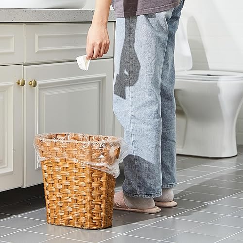 Miniatura 4 de Ziliny 2 botes de basura de mimbre con 50 bolsas de basura pequeñas, cesta tejida de mimbre con asas, bolsas de basura transparentes multiusos para