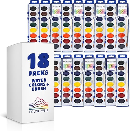 Vista 15 de Color Swell Acuarelas de 8 colores a granel con pinceles de madera - 4 paquetes