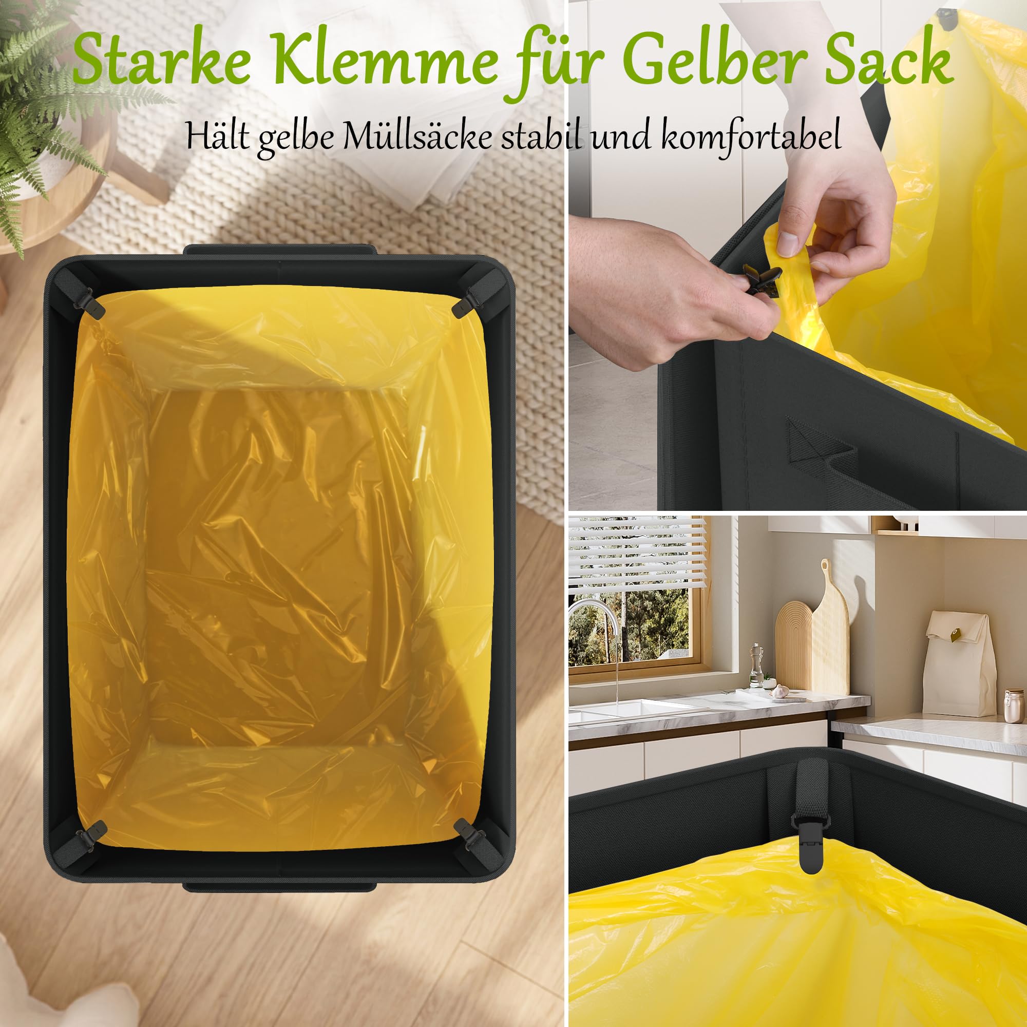 iEGrow Gelber Sack Ständer Mülleimer 100L, Mülleimer mit Deckel, Müllsackständer für Gelbe Säcke, Reißverschlussdesign zum einfachen Entfernen, Behälter für Küche & Haushal [Ohne Müllsäcke]