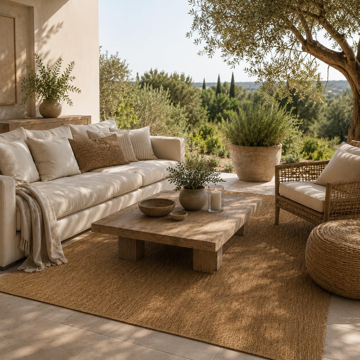 Snapstyle Tapis Porto Naturel Chiné Intérieur & Extérieur – Tissage Plat pour Balcon, Jardin et Véranda | Résistant aux Intempéries