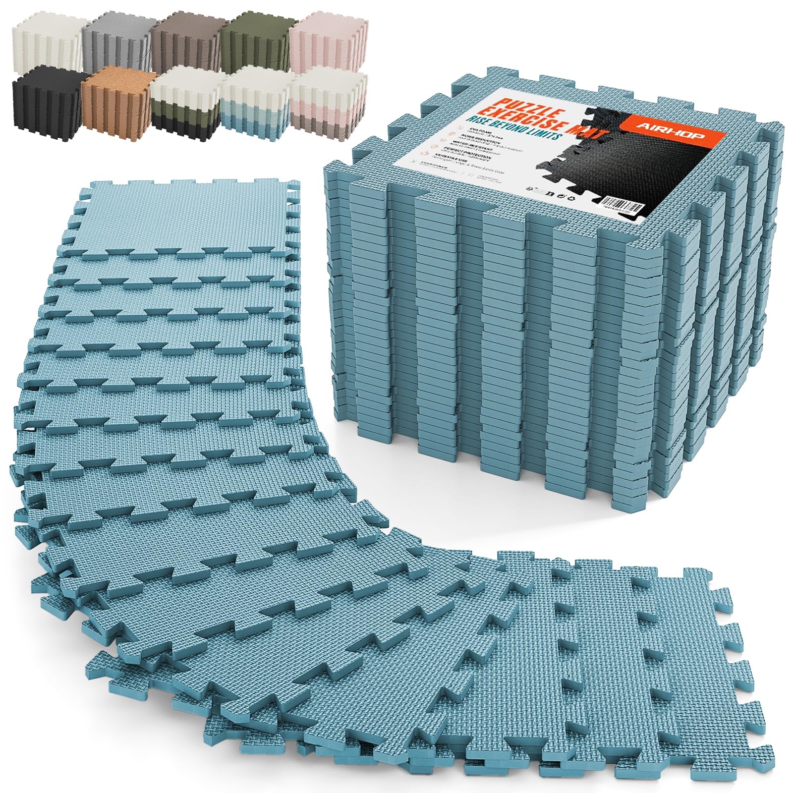 AIRHOP 18 PCS Gym Floor Mat, EVA Foam Puzzle Gym Mat, High-Density Interlocking Foam Floor Tiles for Home Gym, Play Workout Garage Kitchen Flooring 12.6"x12.6"x0.4"