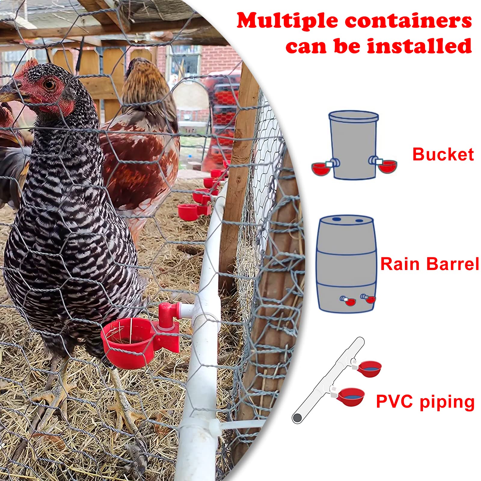 Bebedero Automático de Plástico para Pollos - 6 Piezas con Broca para el Agua Potable de Pollos, Patos, Gansos y Otras Aves de Corral