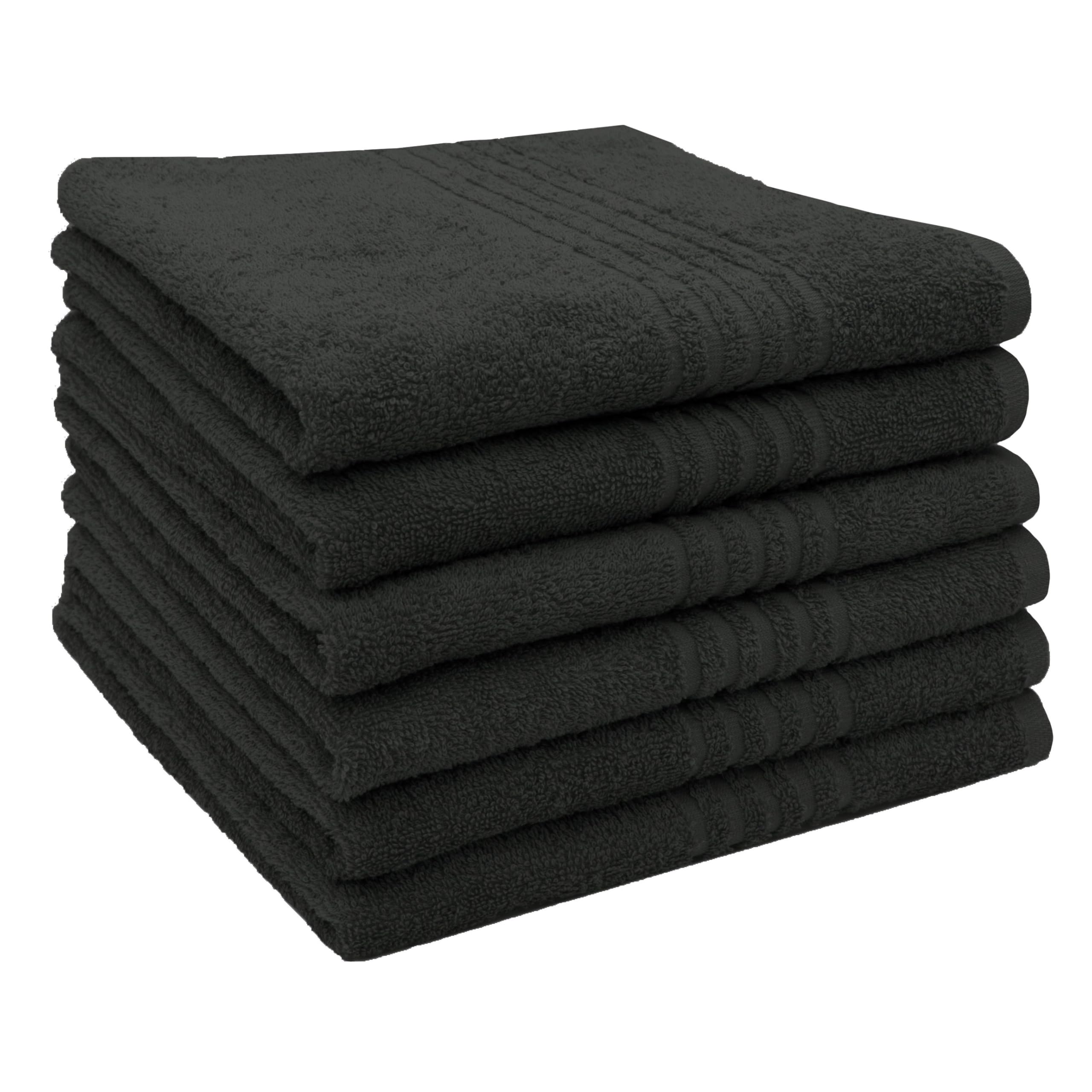 ZOLLNER Juego de 10 Toallas para huéspedes en 30x50 cm - Toallas absorbentes en Negro - con práctica Percha - con Tres Modernas Rayas de Tiro - Lavables hasta 95°C - algodón - Calidad hotelera