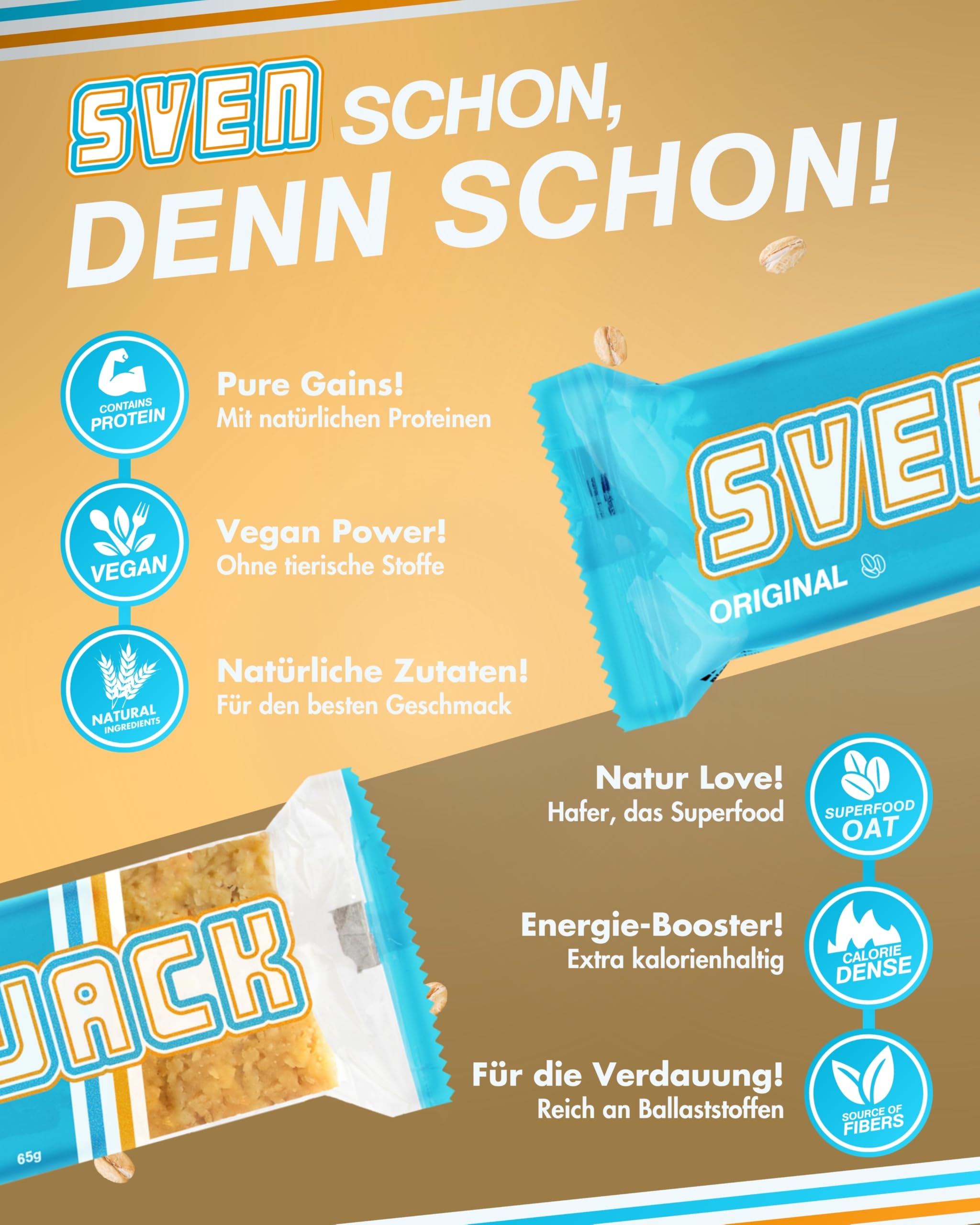 Sven Jack (Energy Cake) Haferriegel Original 20x 65g I Haferflocken Energieriegel I Veganer & Laktosefreier Haferriegel I Langkettige Kohlenhydrate & wenig Zucker I Müsliriegel
