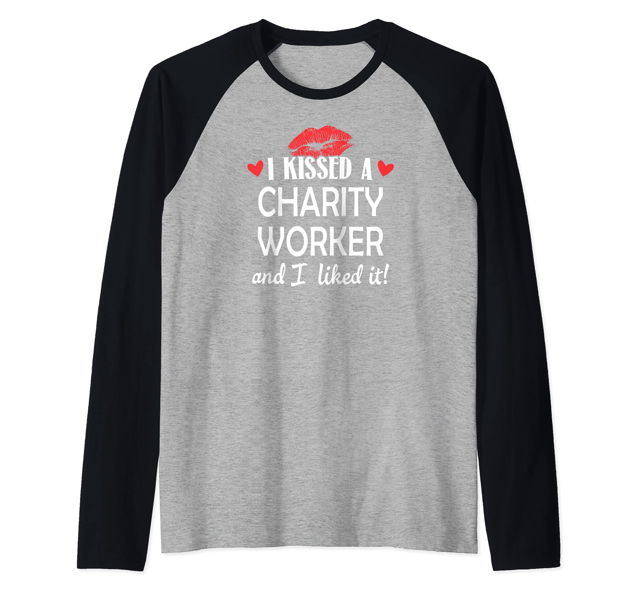 I Kissed a Charity Worker Design Married Dating Anniversary Raglan Baseball Tee, Black