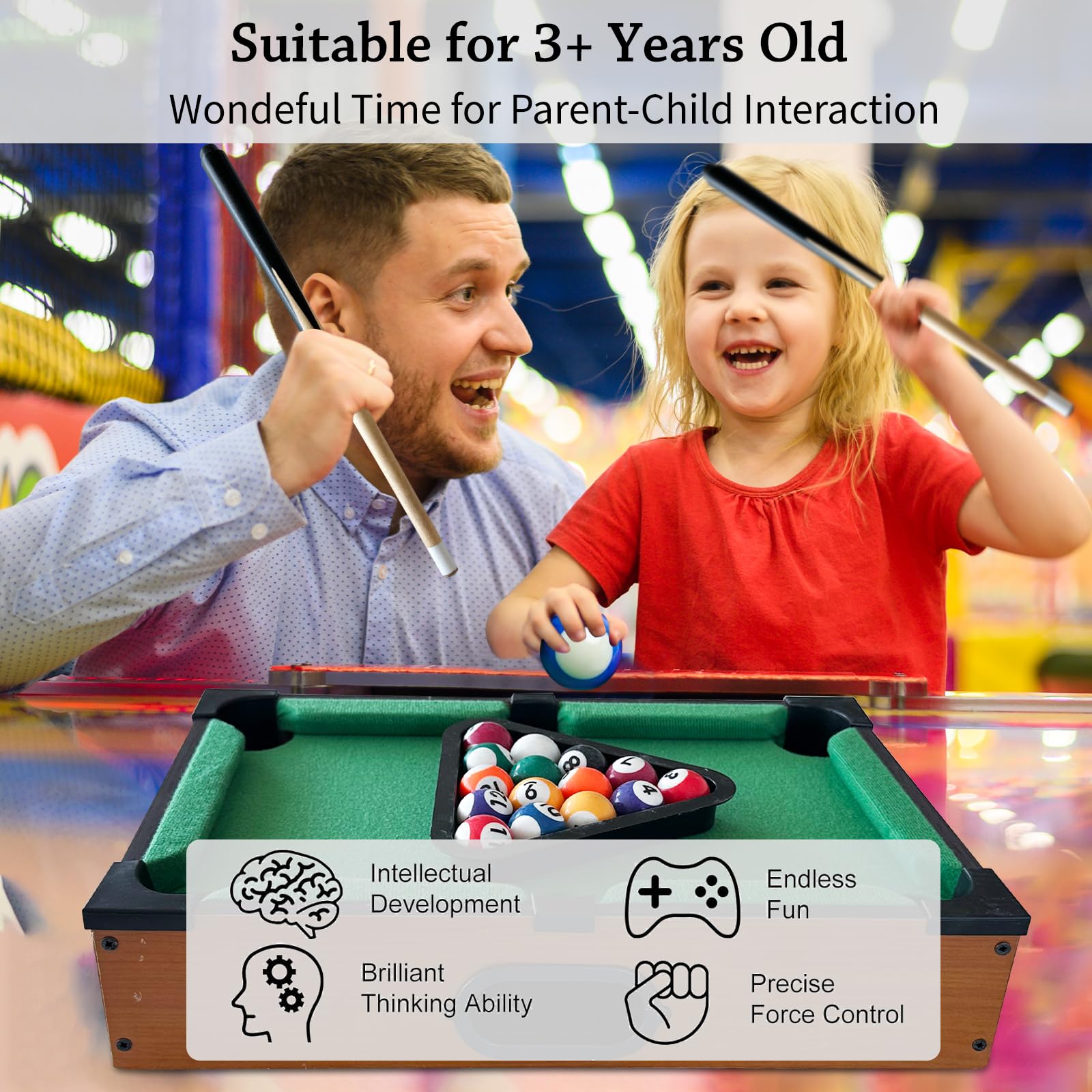 Mini Billiard Tisch,Mini Pool Billardtisch Pooltisch Spiel,Billardtisch Pooltisch Set mit 2 Queues, 16 Billardkugeln, Triangel zur Anordnung,Tragbarer Stressabbau-Tisch-Snooker-Spiel-Set (Style 1)