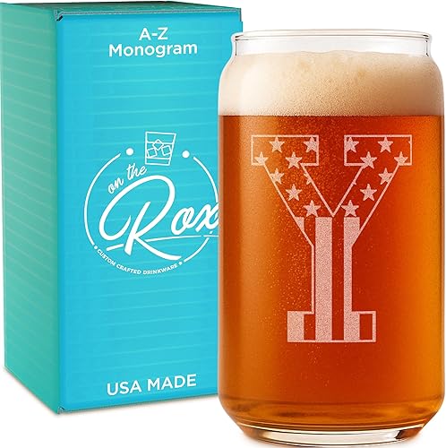 Miniatura 104 de Vaso en forma de lata de cerveza con monograma grabado - bandera de EE.UU.
