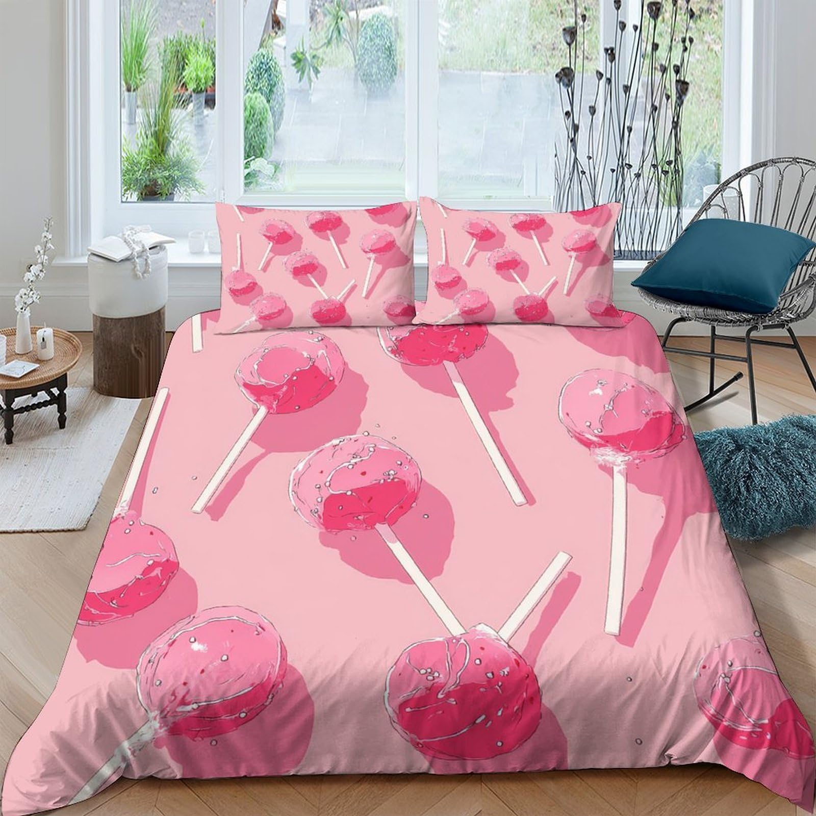 Ctjqhvkz Style-6 3D Printed Pink Lollipop Fitted Sheet Microfiber Soft Breathable Candy Pattern Bed Cover For Bedroom Guestroom Mattress Decor Single（135X200cm）