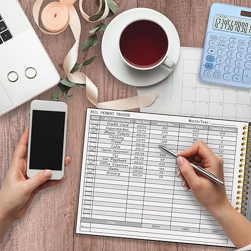 Miniatura 4 de HAUTOCO Bill Tracker - Cuaderno mensual de pagos de facturas para presupuestos personales y financieros con 2 bolsillos de almacenamiento,