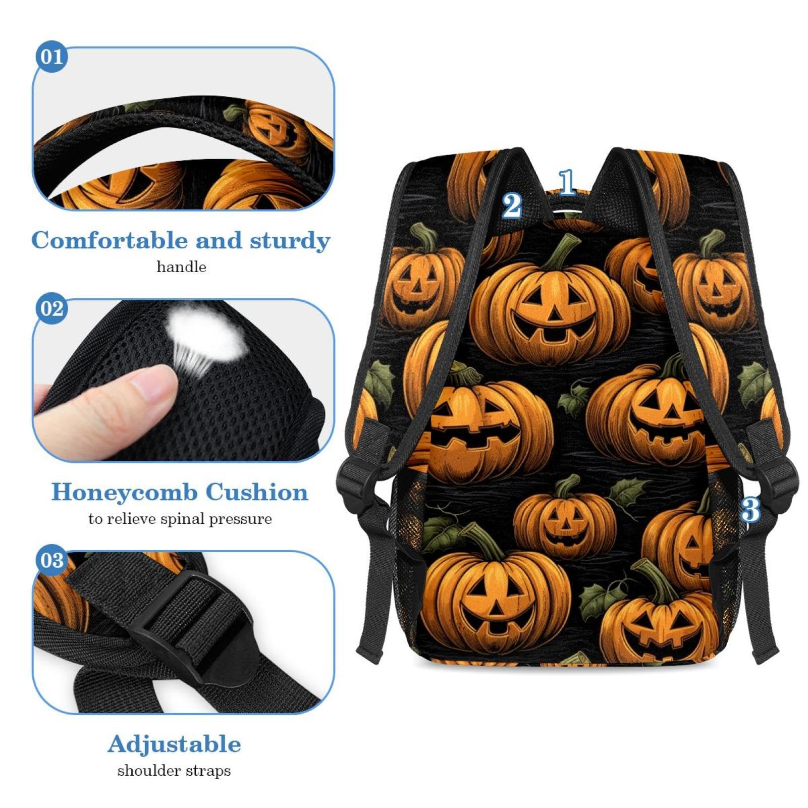 Halloween dynie bagaż i sprzęt podróżny zestaw toreb szkolnych - plecak i piórnik, idealny dla studentów, dzieci, chłopców, dziewcząt, Wielokolorowy #02, B：29.4x20x40cm P：19x7.5x3.8cm, Plecaki na co