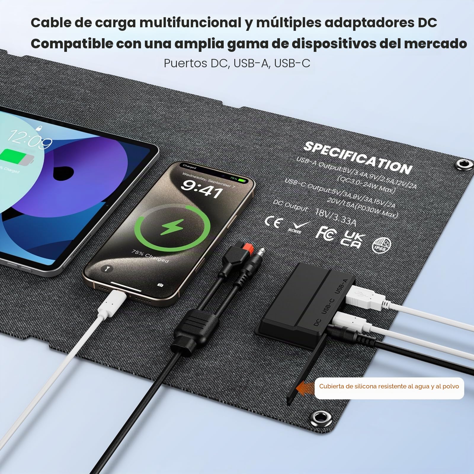 SOKIOVOLA Paneles solares portátiles de 60 W NextGen Kit de cargador de panel solar plegable con 25% de eficiencia con salida USB-C USB-A, ETFE IP68, panel solar impermeable para viajes al aire libre