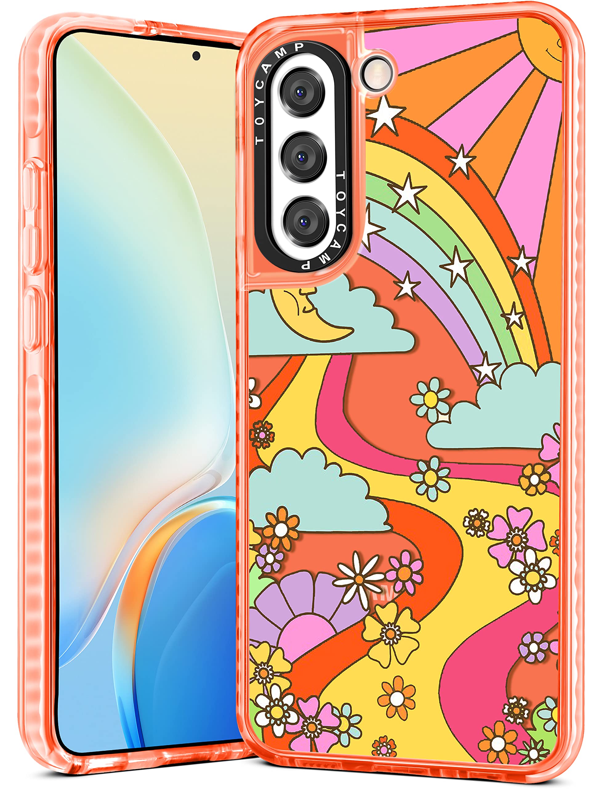 Toycamp Case for Samsung Galaxy S21, Cute Rainbow Sun River Flowers Cartoon Graffiti Print Design for Women Girls Boys Teens Colorful Art Case, (6.2