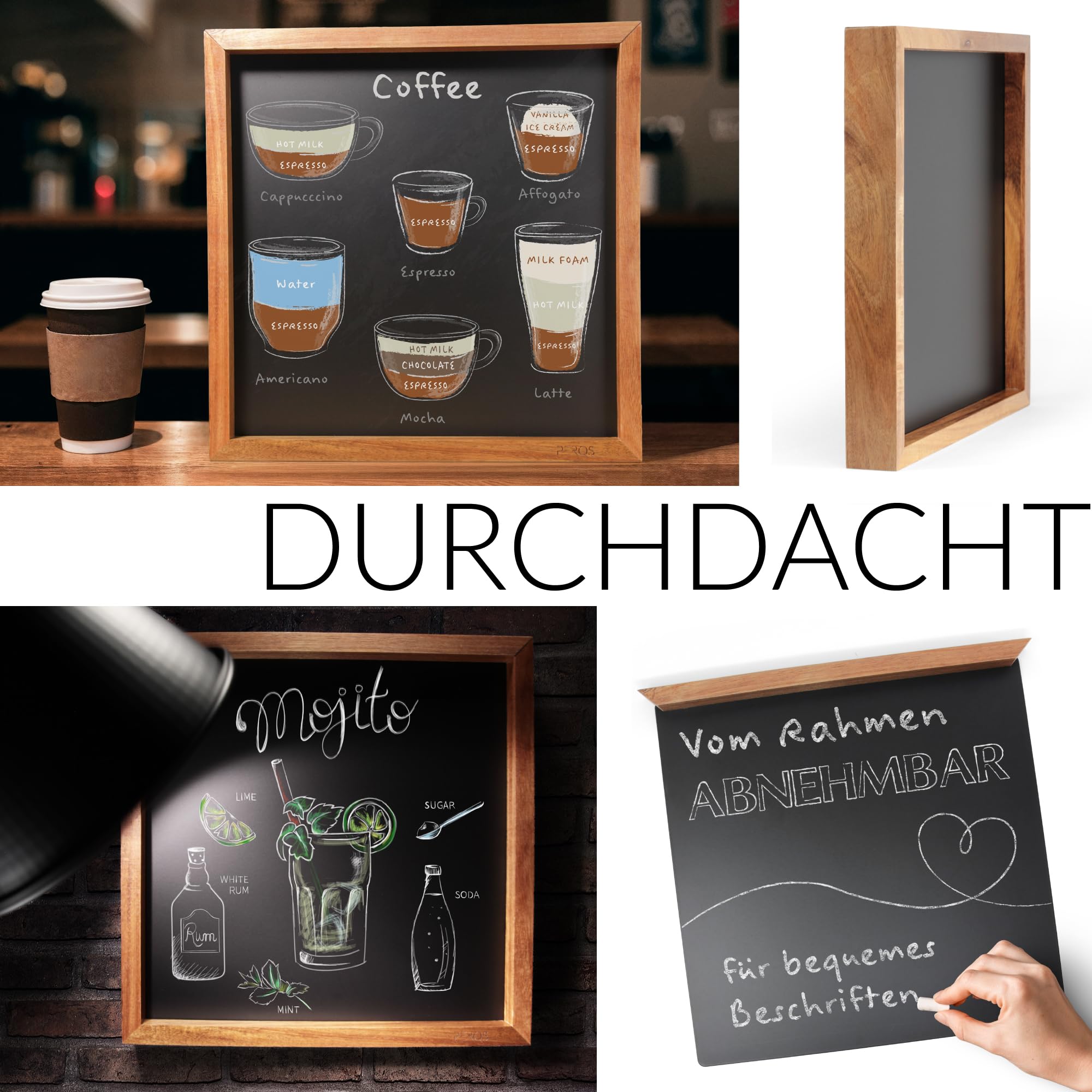 CONCEPT board – Tableau magnétique, tableau à craie et tableau d'affichage en un – Tableau magnétique polyvalent avec cadre en bois d'acacia noble (certifié FSC®) – comme tableau de vision