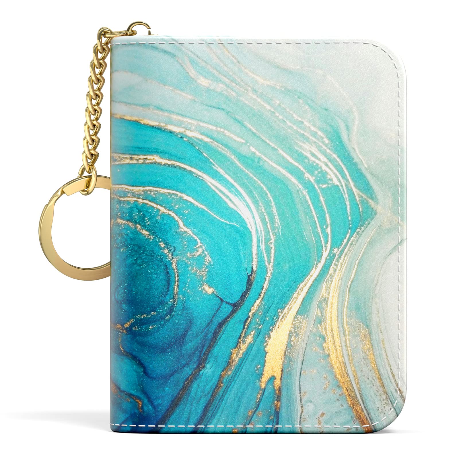 Credit Card Holder for Women, Small RFID Wallet Slim Leather Card Case | Credit Card Holder for Women, Business Card Organizer Case with Zipper and Keychain