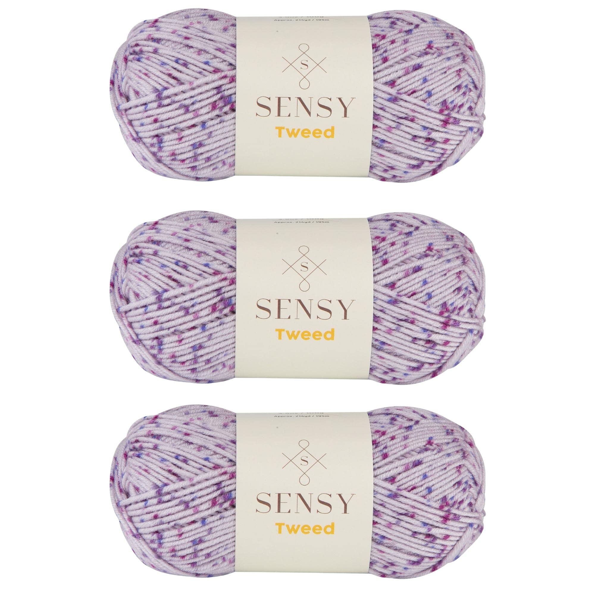 3 Skeins of Sensy Tweed Yarn, 3.5 oz, 214 Yards, Gauge 4 Medium (Purple)