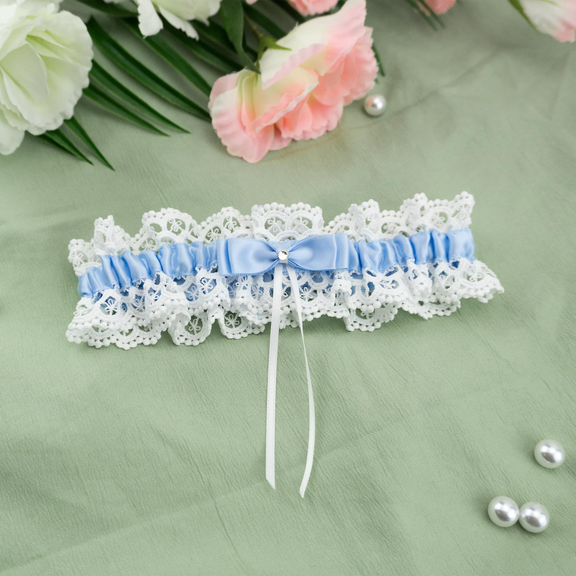 Bride Wedding Garter, Lace Bridal Garter Elastic Ribbons for Wedding, Party, Gifts for Women and Girls (Blue)