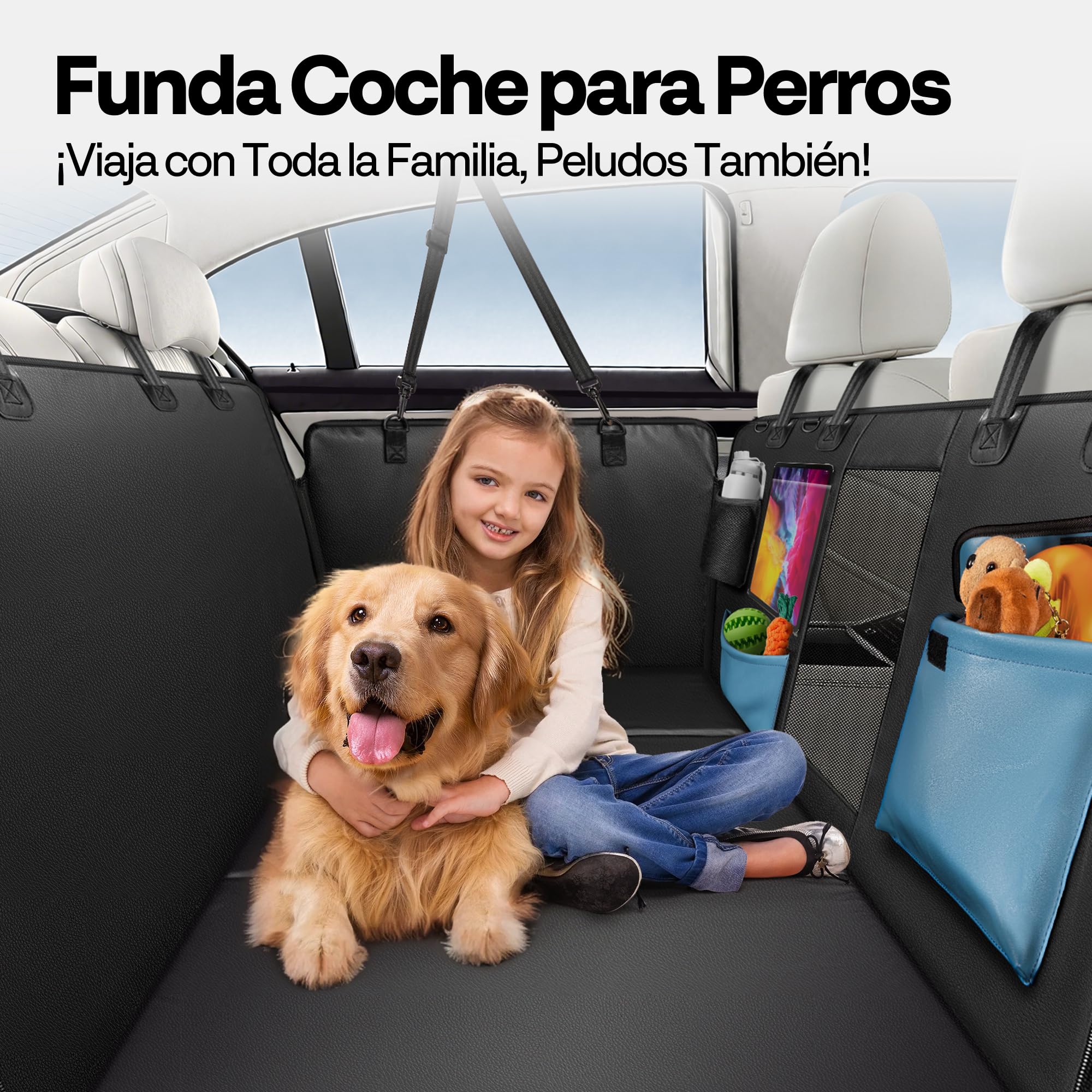 Funda Coche Perro, Impermeable, Antiarañazos del Dura Extensión del Asiento Asiento para Protector Coche Perros Asiento Trasero, Hamaca Viaje Mascotas para la Mayoría de Coches