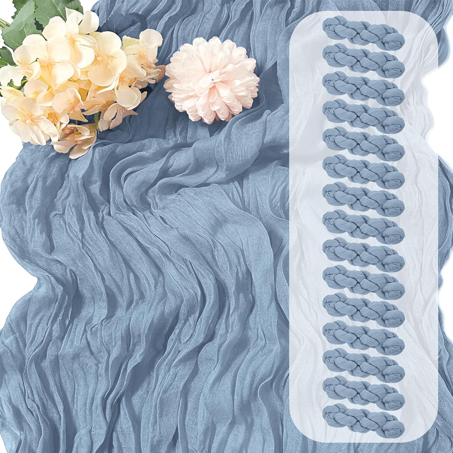 15 Pack Dusty Blue Cheesecloth Table Runner 17 x 108 inch Cheese Cloth Table Runners 9ft Blue Table Runner Rustic Romantic Sheer Gauze Runner for Wedding Party Baby Shower Table Decoration 15 Pack - 17x108 inch Dusty Blue
