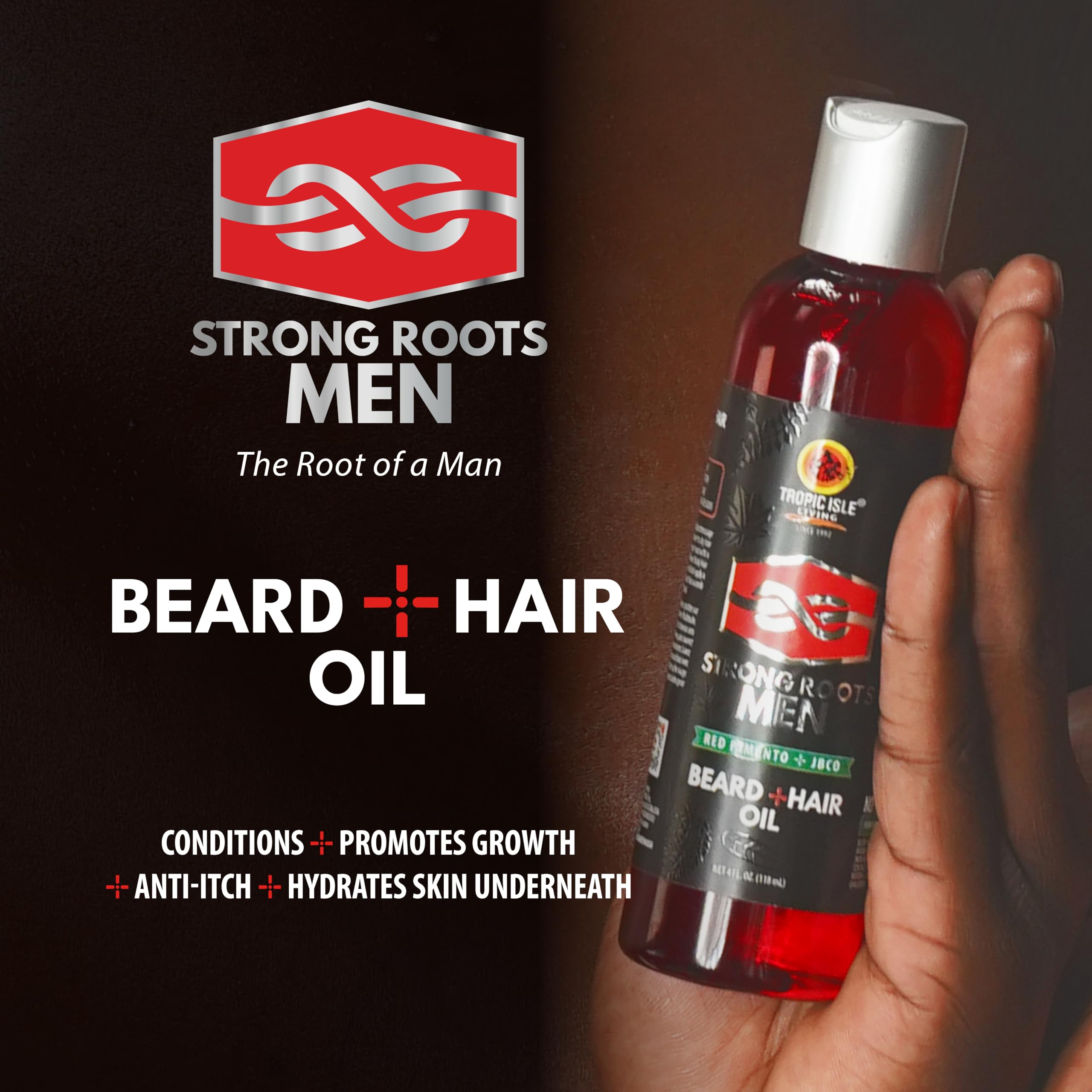 Strong Roots Men Beard + Hair Oil, for Grooming Moisturizing Conditioner Softens and Promotes Beard Growth, Itch Relief - Image 3