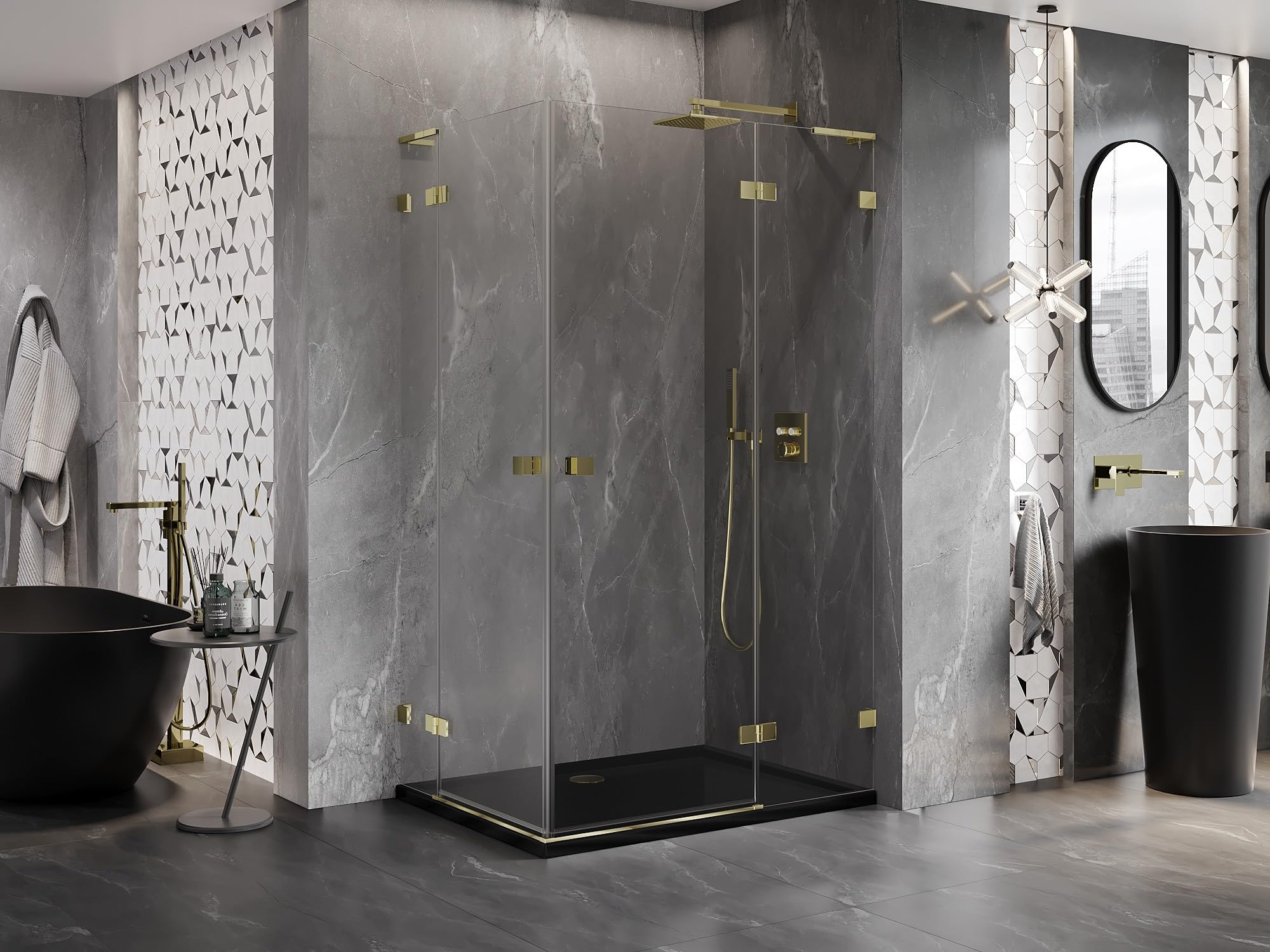Mexen Lunar L Duo Box Doccia Apertura Destra 110x85 Trasparente Oro