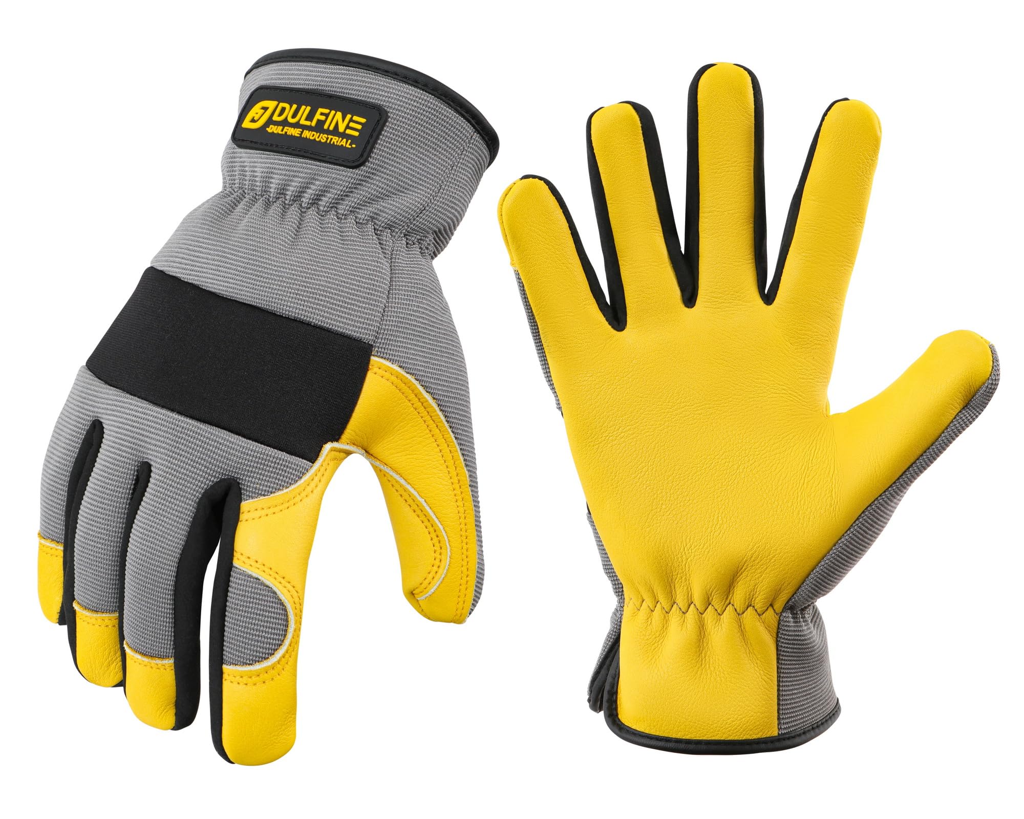 DULFINE Cowhide Leather Work Gloves for Men & Women, Reinforced Durable Gardening Gloves, Puncture & Cut Resistant