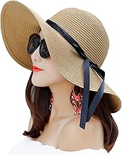 Muryobao Women Wide Brim Straw Sun Hat Floppy Foldable Roll up Cap Beach Summer Hats UPF 50+