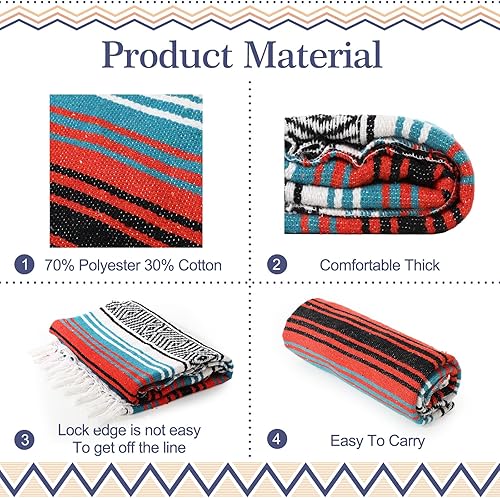 Miniatura 9 de Peryiter 9 mantas mexicanas a granel grandes de yoga a rayas falsa con flecos para exteriores, playa, picnic, sofá, 45 x 70 pulgadas (colores