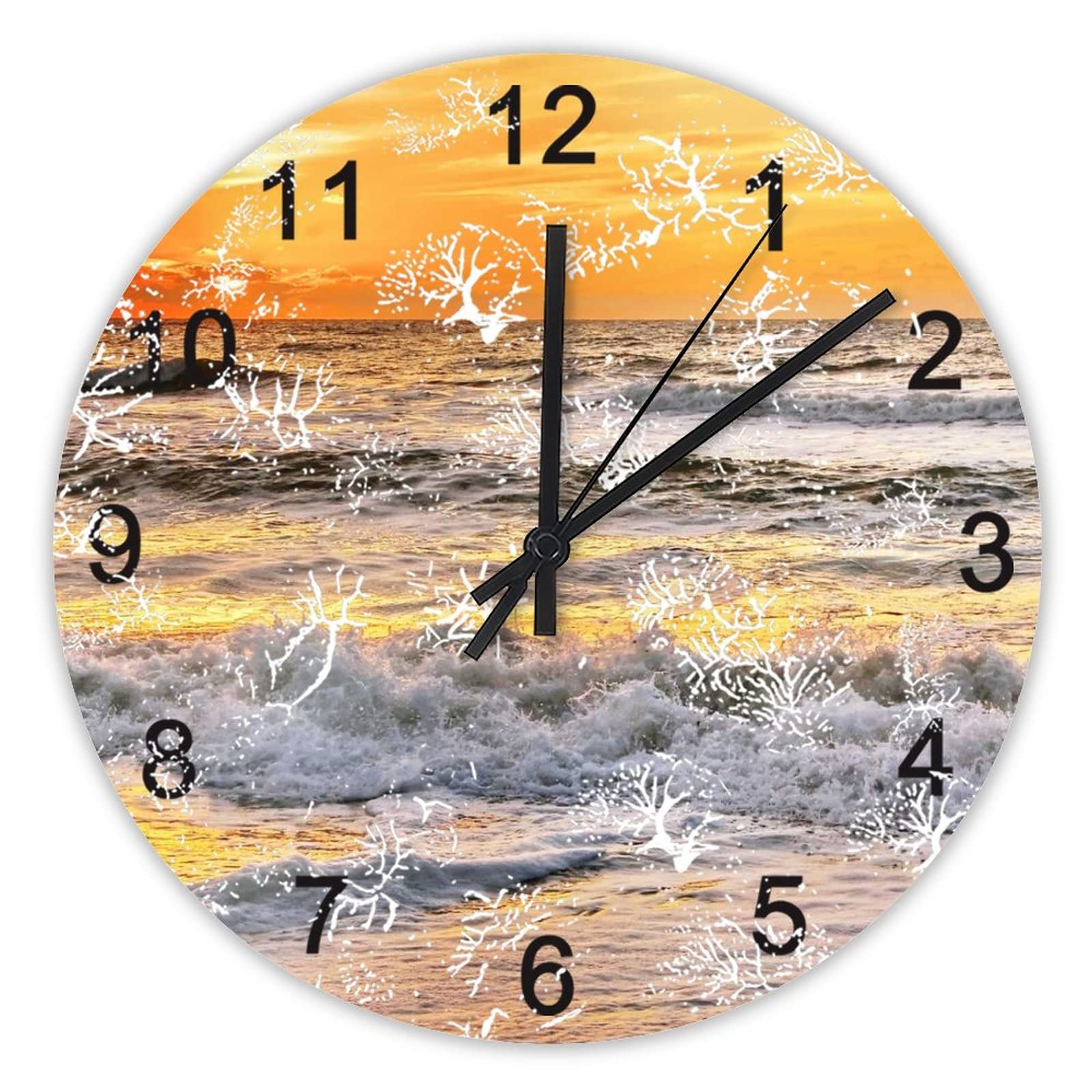 Horloge murale silencieuse vagues océan pour la cuisine ou le salon