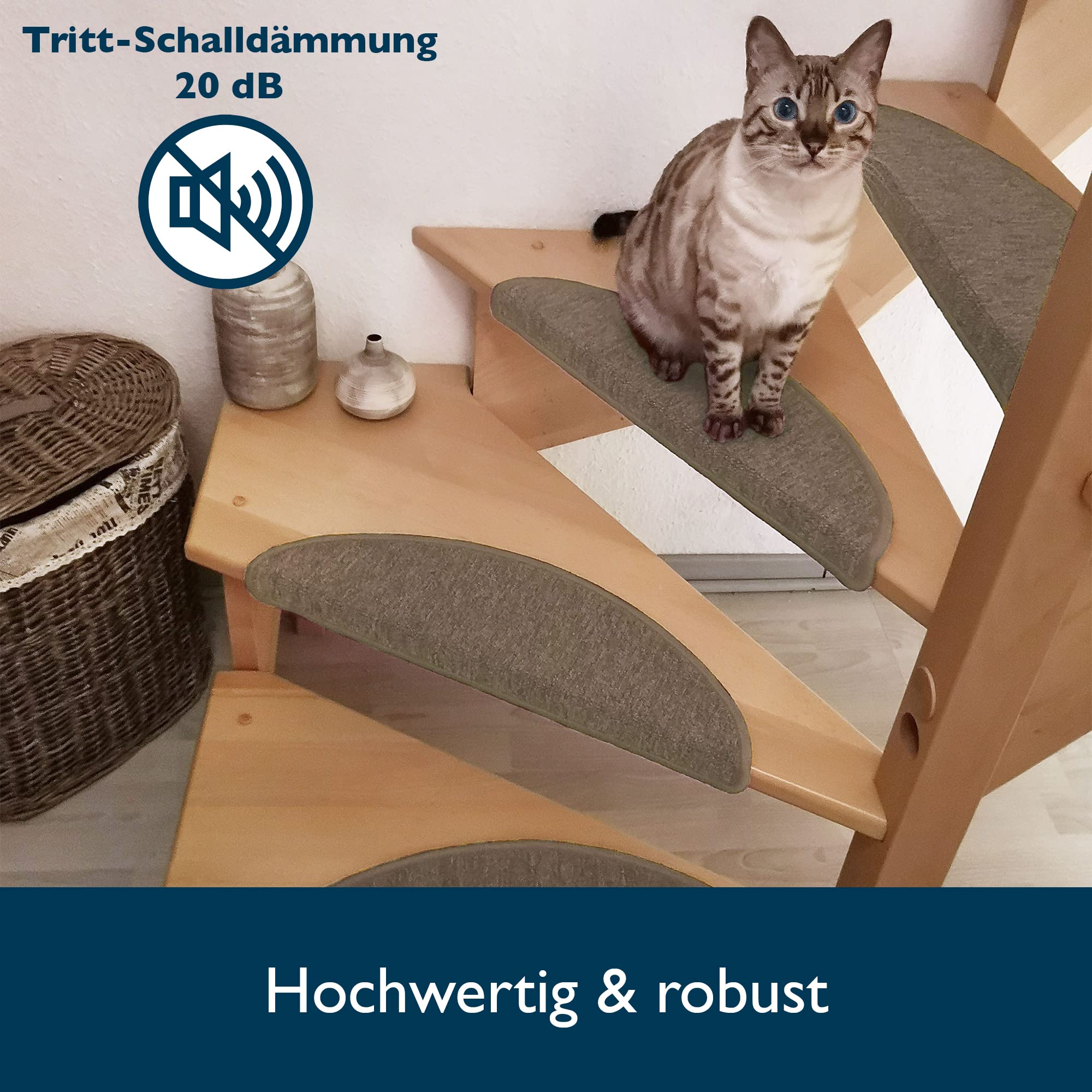 Beautissu Treppenstufen Matten 55x15 cm – 15 Stück Schmale Treppen Stufenmatten Selbstklebend Innen Treppenmatten Stufenmatte Teppich Treppenteppich Stufenteppich Halbrund Sand – ProStair