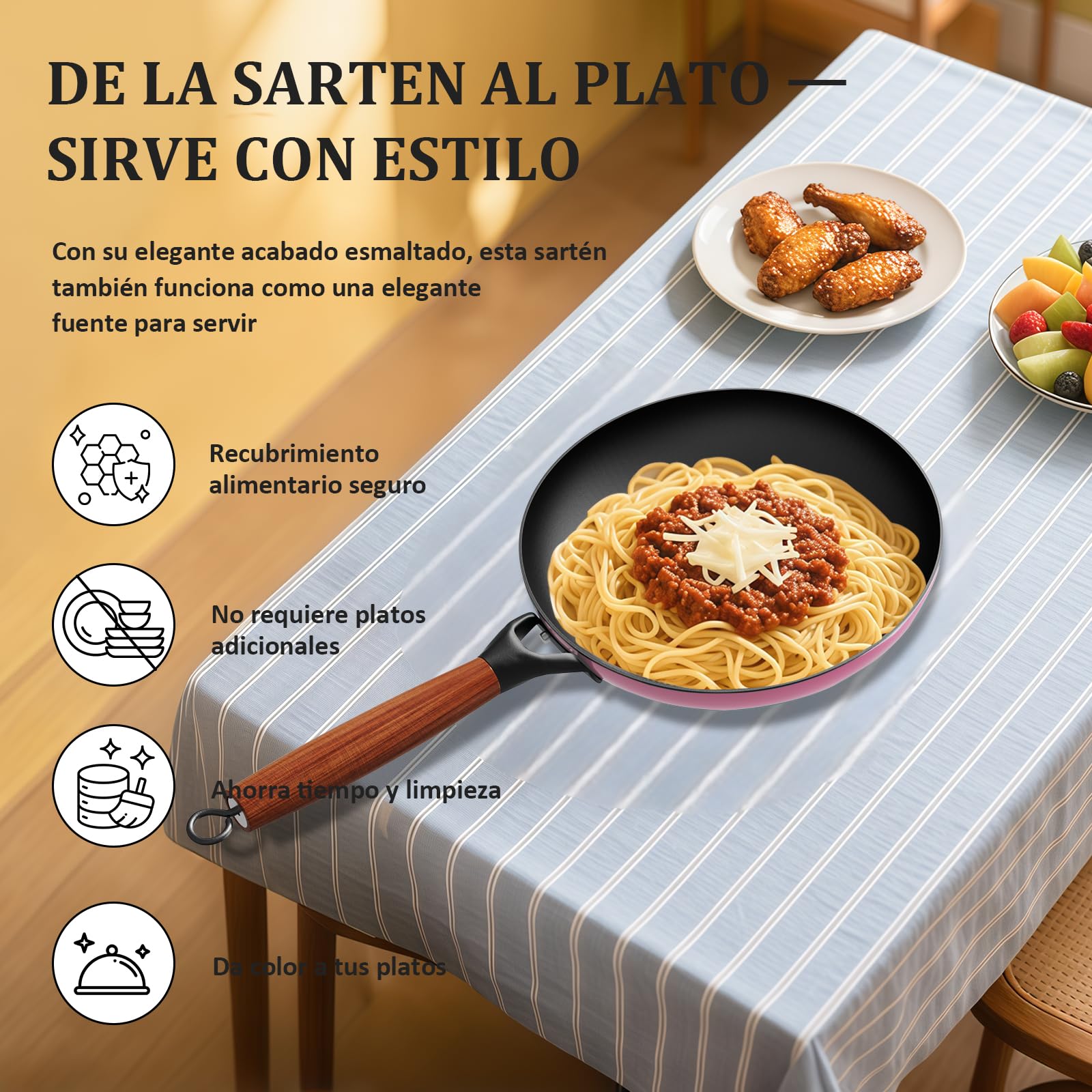 YUTANN Sartén de Hierro Fundido 24 cm Pre-sazonada Apta para Inducción y Horno, Antiadherente, Distribución Uniforme del Calor para Freír, Asar y Cocinar