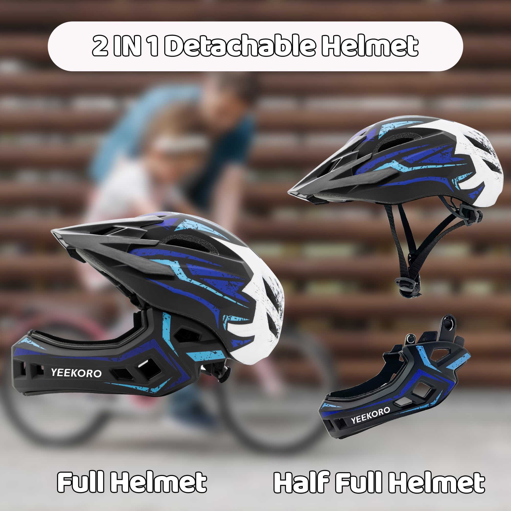 Casco de bicicleta para niños con protector de barbilla, casco de cara completa ajustable desmontable para niñas y niños, casco de ciclismo, monopatín, scooter, equipo de protección, tamaño