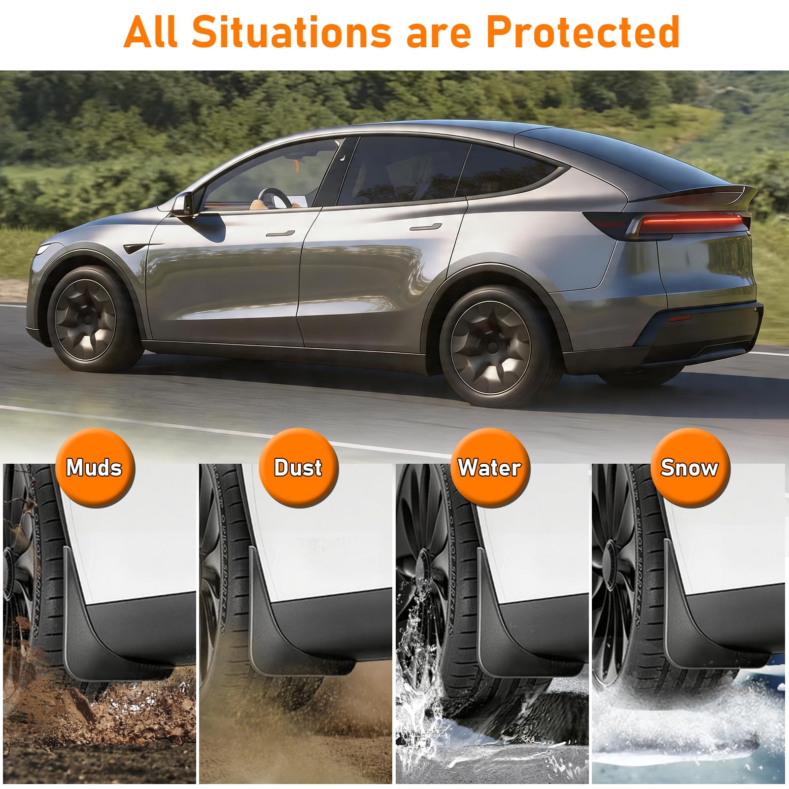 TTCR-II Ochrona błotników do Tesla Model Y 2019-2025, 4 szt., kompatybilne z klipsami