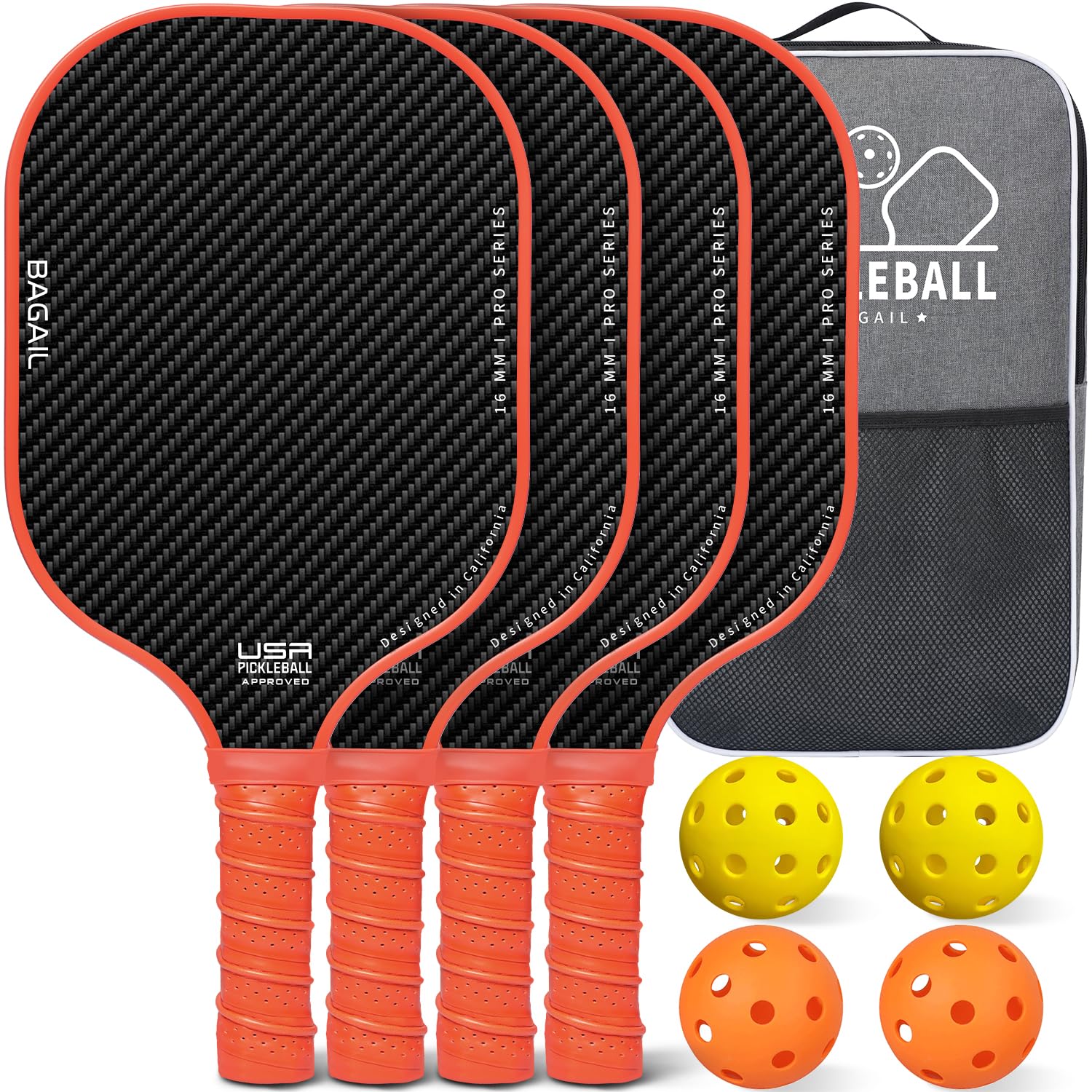 BAGAIL Juego de Paletas de Pickleball, Raquetas de Pickle Ball con 4 Pelotas de Pickleball, Ligeras, Alta Absorción de Impactos, Ergonómicas, Adecuadas para Juegos de Pelotas de Todos los Niveles — view 11