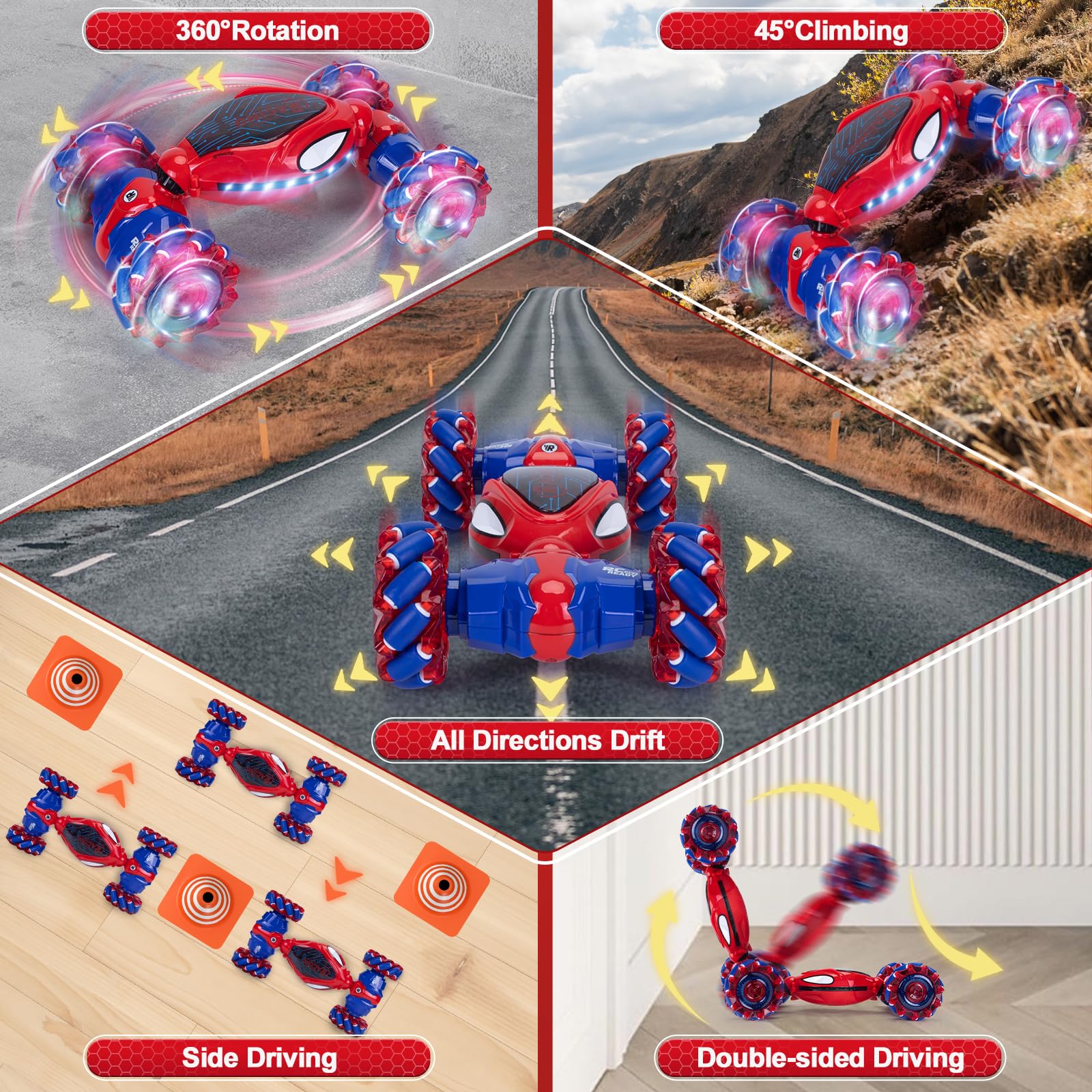 Ltteaoy Spider Remote Control Cars,High Speed Rc Drift Car,360°Rotation Full-on Drift Stunt Car with Light Music - Image 4