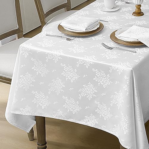 Miniatura 2 de Romanstile Mantel rectangular de jacquard, resistente al agua, elegante, patrón floral de damasco, mantel decorativo de poliéster lavable para
