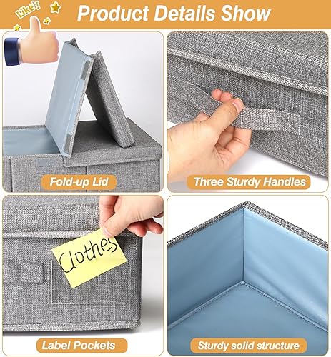 Miniatura 6 de punemi Almacenamiento debajo de la cama para ropa, juego de 3 mantas apilables grandes con 3 asas, organización y almacenamiento de lados largos y