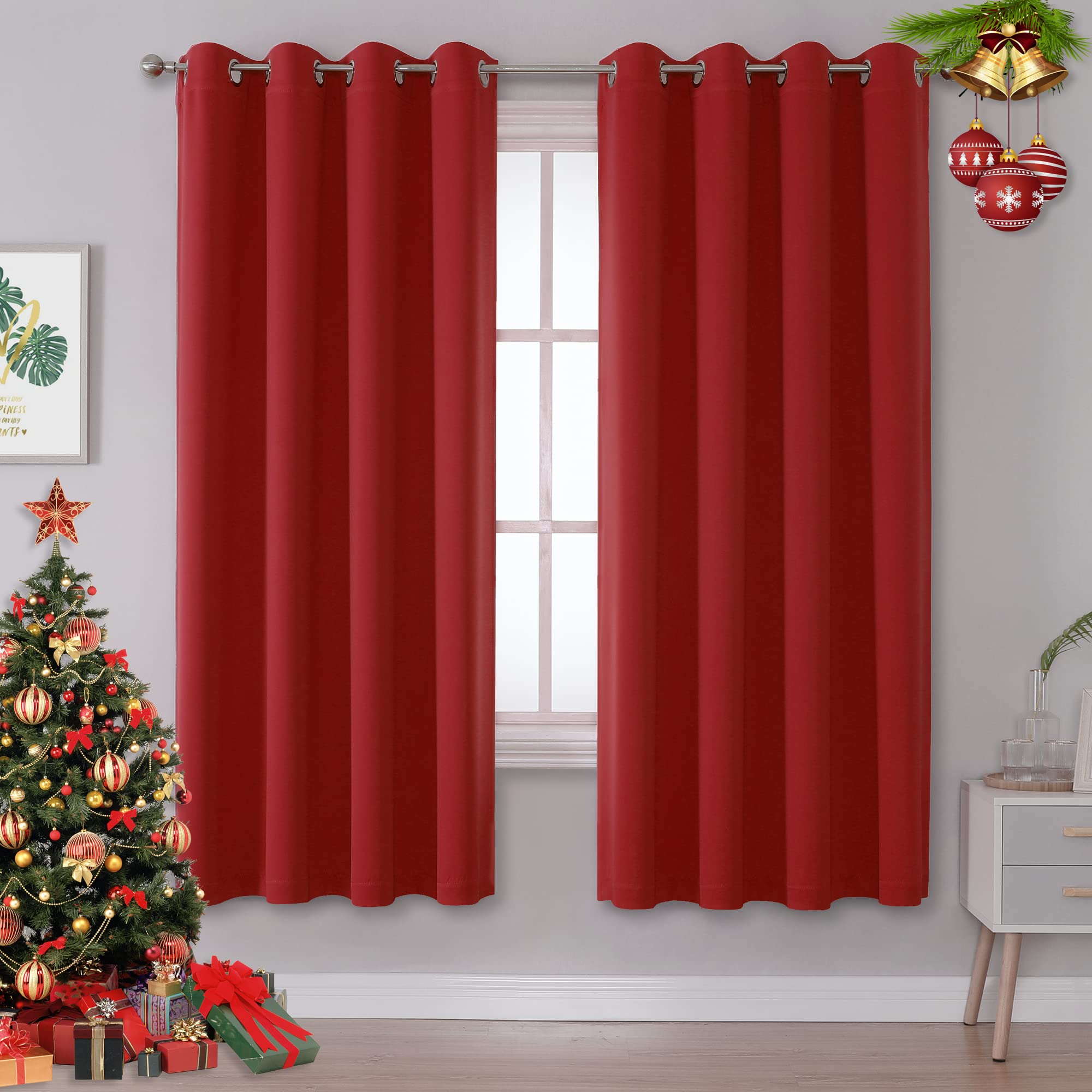 Red Curtains 72 Inches Long for Living Room Blackout Room Darkening Thermal Insulated Curtain Panels with Grommet Top Window Drapes for Living Room 52x 72 Inch Length