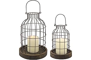 Stonebriar SB-5393C 2PC Wire Metal Cloche Set, Set of 2, Brown
