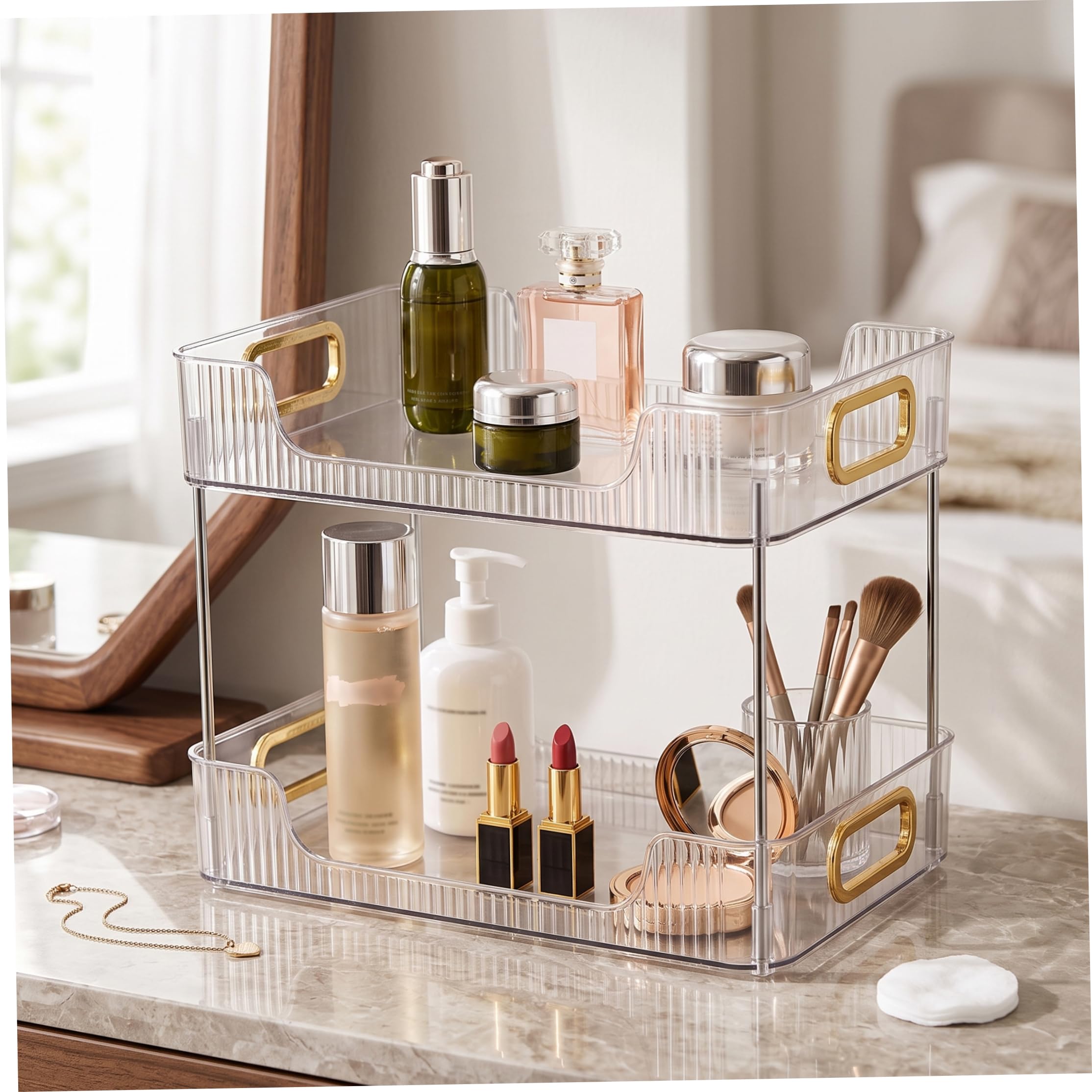 Organizzatore da bancone da Bagno a Due Livelli Ampio ripiano da appoggio per Organizer per cassettiera