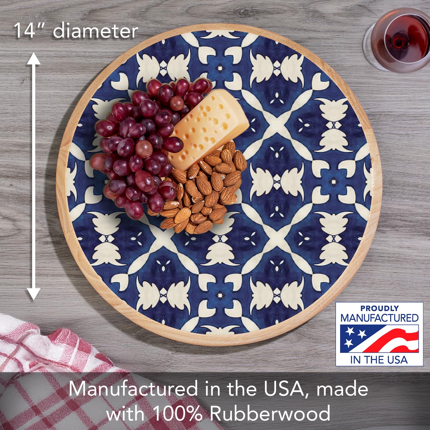 CounterArt Blue & White Pattern Wood Lazy Susan Turntable 14