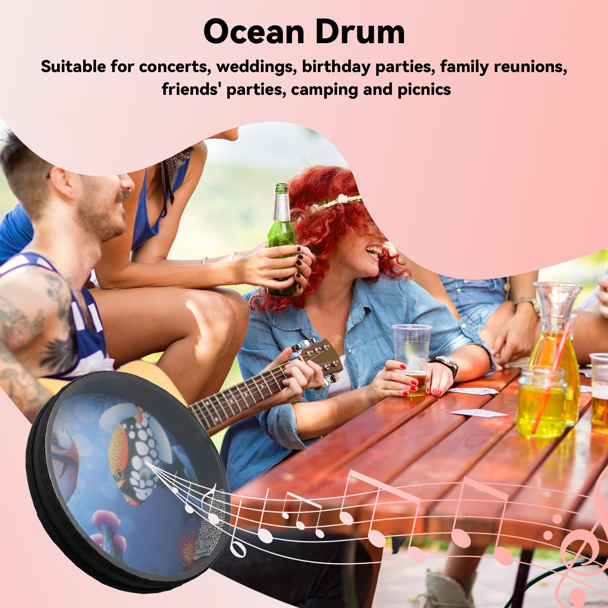 Tambor de mano de cuentas Ocean Wave de 10 pulgadas, percusiones para amantes de la música, regalos multicolor, paquete de 2