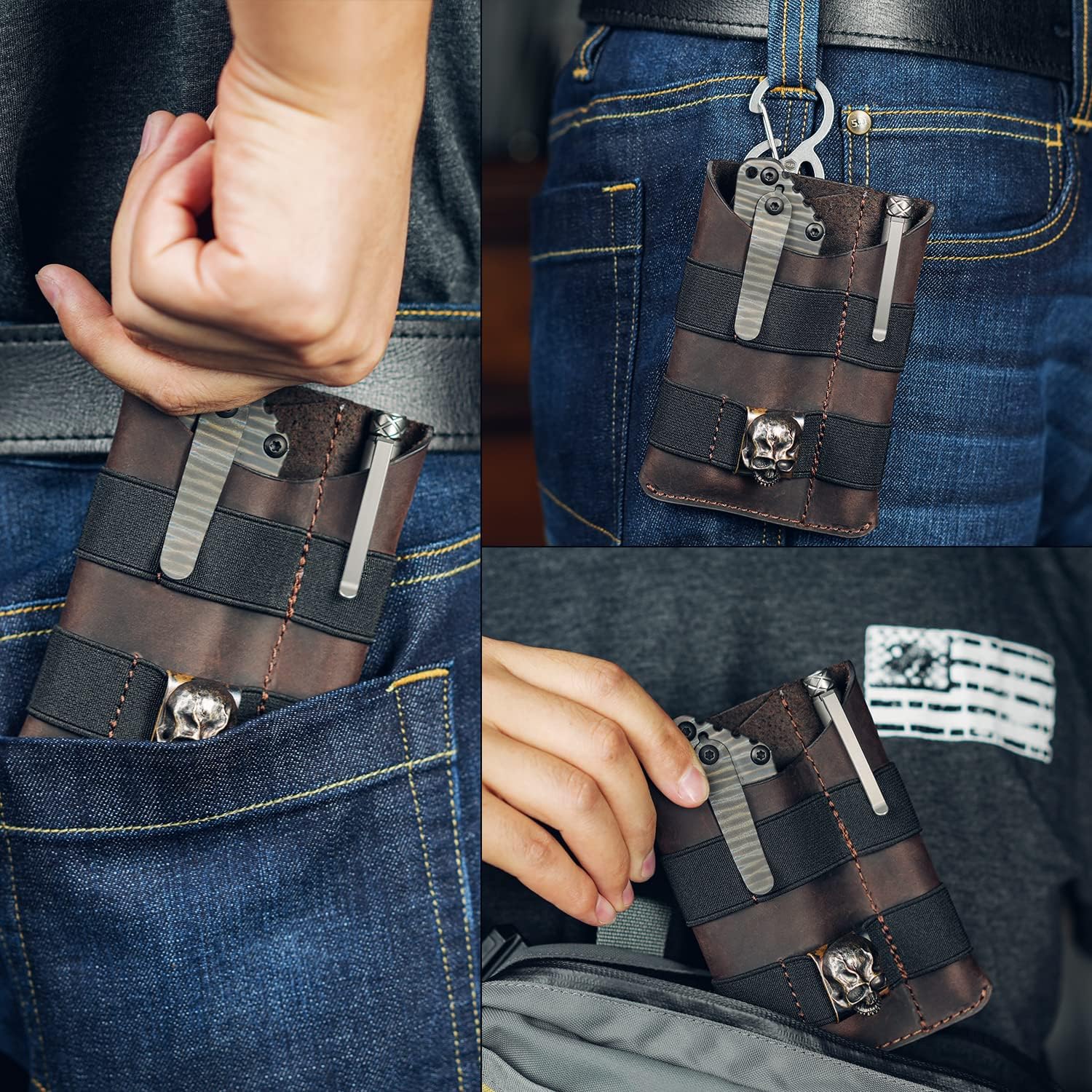 VIPERADE PL5 - Ultra Slim Lightweight EDC Multitool Pouch Organizer Multifunktion Durable Leder Tool Pocket Pouch, Taschenlampenhalter, Stifthalter, Werkzeugscheide, Messerscheide
